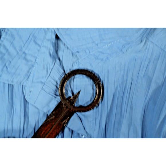 JMS Just My Size Women’s Crinkle Button Shirt Blue Long Sleeve Plus Size - Picture 5 of 5